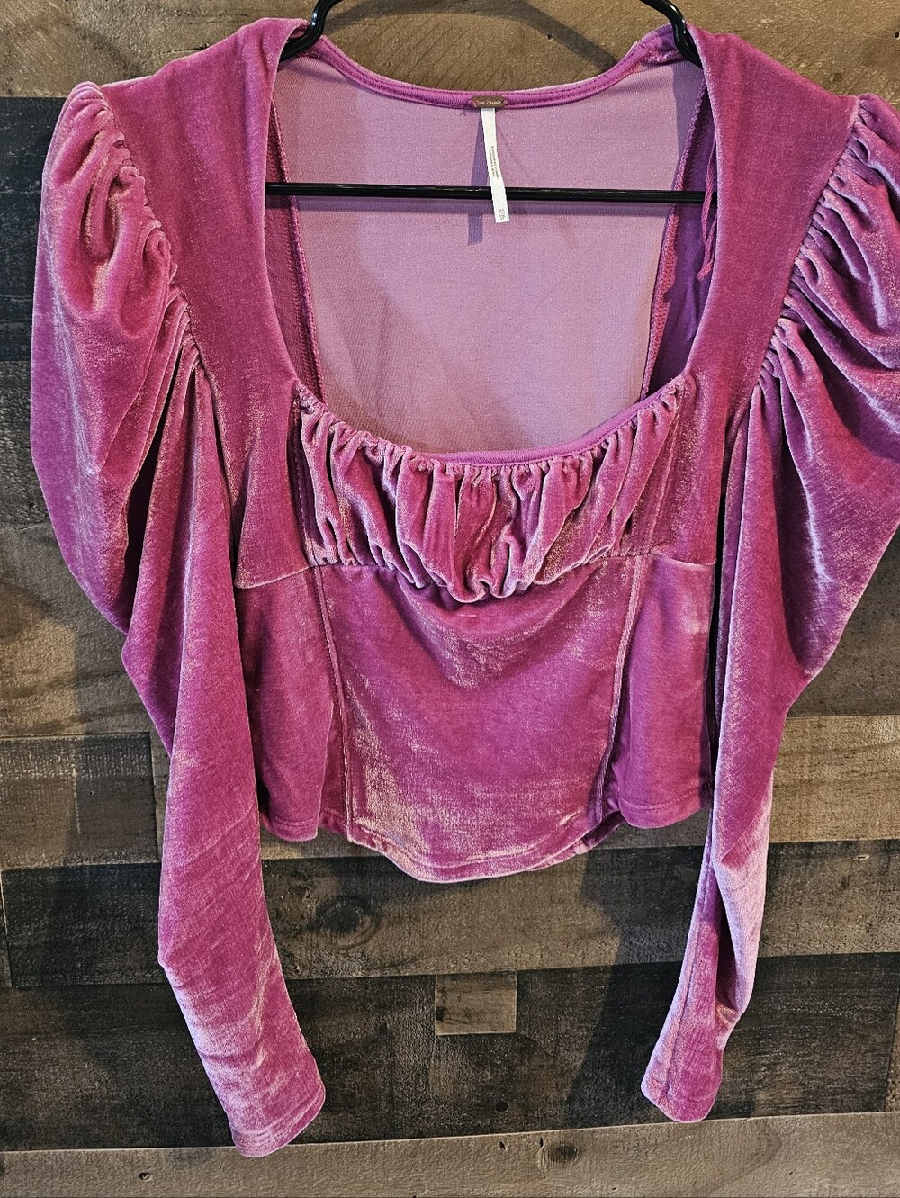 Free People Velvet Puffy Long Sleeve Square Neck Top Pink Size XS Fairycore